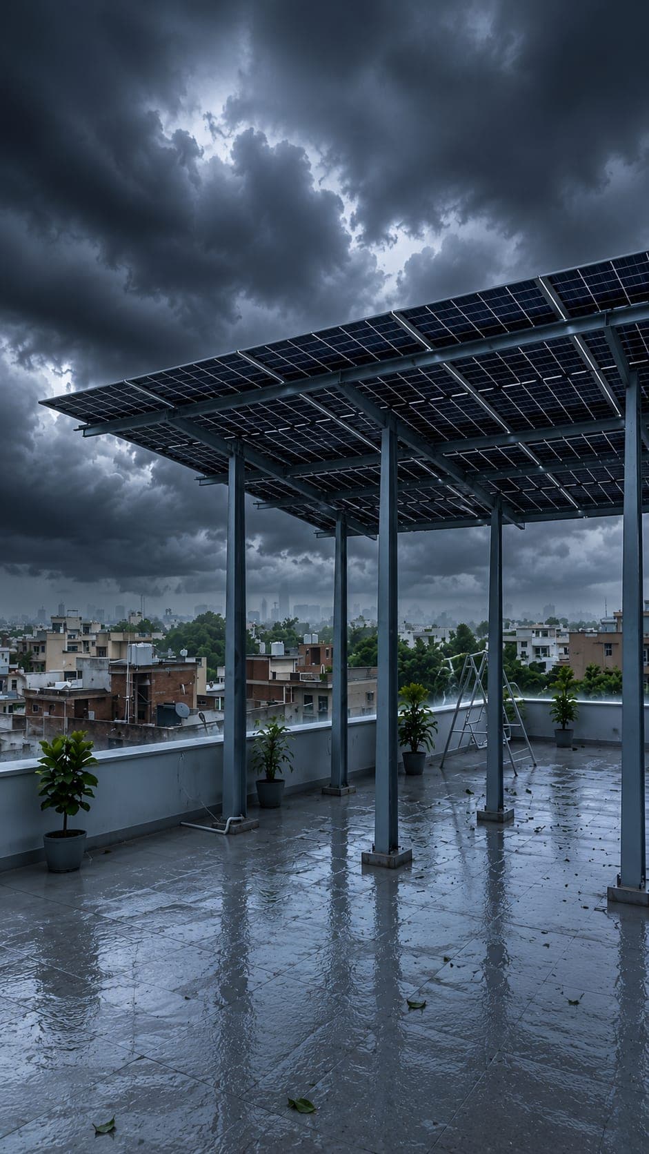 Elevated solar structure built for monsoon weather