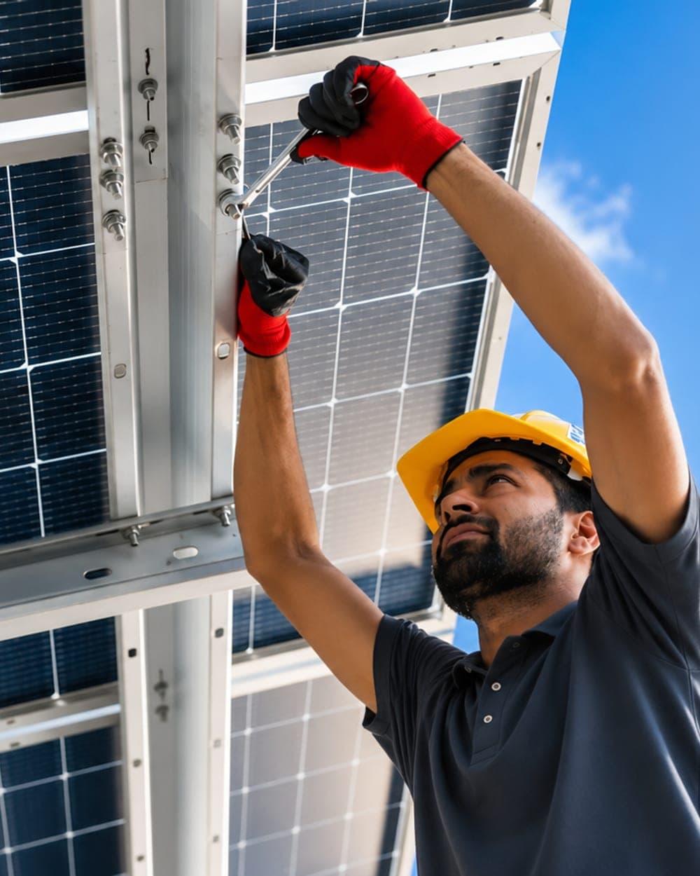 Technician installing a rooftop solar system in Jabalpur